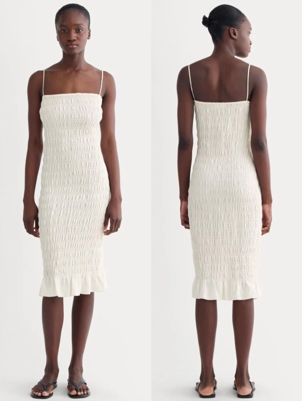 NWT EVERLANE Ivory Smocked Column Minimalist Midi Dress